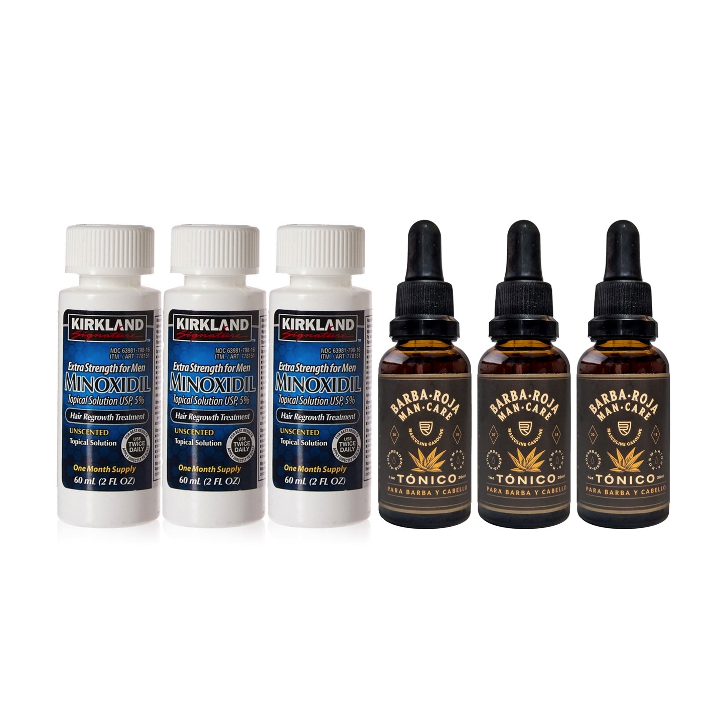 KIT: 👉 Minoxidil Kirkland 5% + Tónico Barba Roja