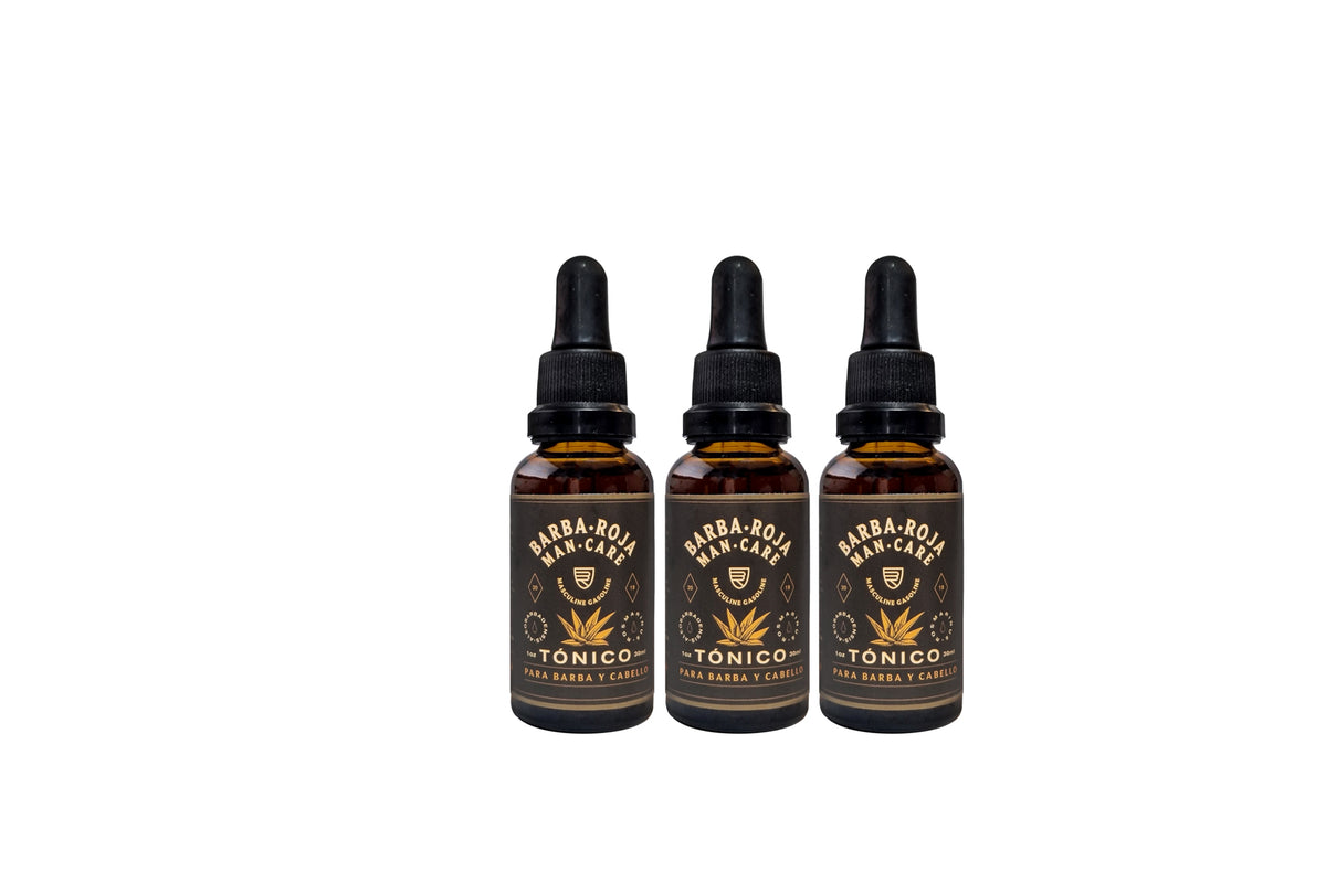 Kit 3 Tónicos Barba Roja para Barba y Cabello – Rutina de 3 Meses