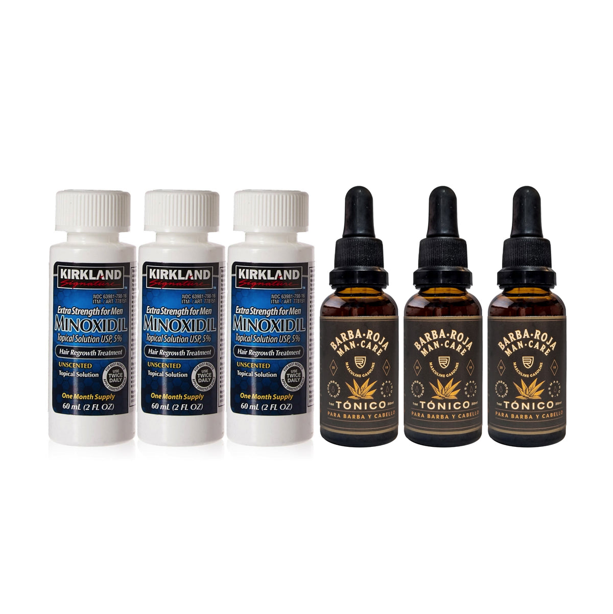 KIT: 👉 Minoxidil Kirkland 5% + Tónico Barba Roja